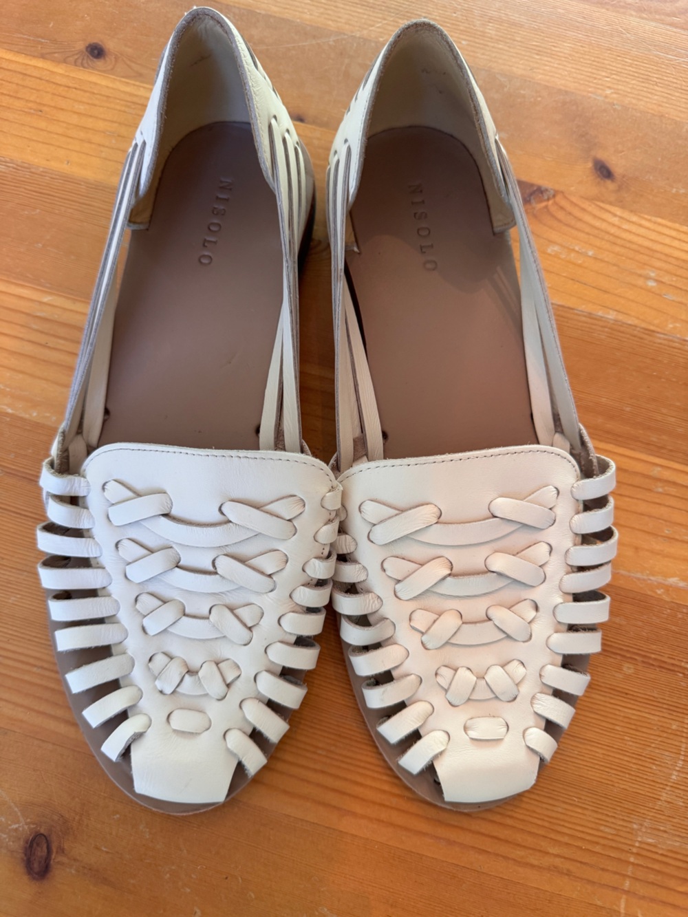 Nisolo White Woven Leather Huarache Flats